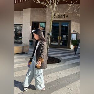 Bellerose Brown Herringbone Pea Coat with Faux Fur Cuffs 6Y